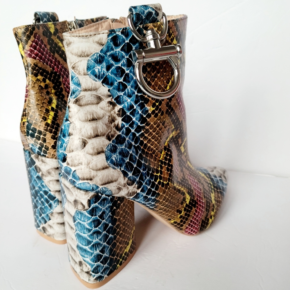 Pointed Toe Snake Print Booties - image 4